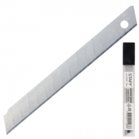 Лезвия для ножей STAFF эконом, КОМПЛЕКТ 10 шт., 9мм, толщина лезвия 0,38мм, в пластик. пенале,235465