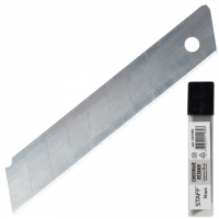 Лезвия для ножей STAFF эконом, КОМПЛЕКТ 10 шт., 18мм, толщина лезвия 0,38мм, в пластик. пенале, 235466