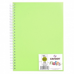 Блокнот Canson Notes на спирали, 120гр, 14,8х21см, 50л, зеленый