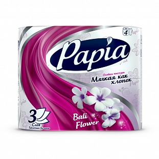 Бумага туалетная Papia Балийский Цветок 3 сл. 4рул/уп