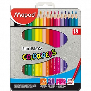 Карандаши цветные Maped COLOR'PEPS 18цв метал. Пенал