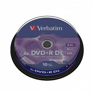 �������� ���������� Verbatim DVD+R 8,5Gb 8� Cake/10 43666 Dual Layer