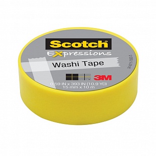 Клейкая лента декор. 3M Scotch Washi C314-YEL, 15 мм х 10 м, цвет желтый