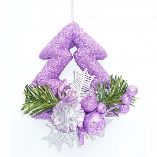 Новогоднее украшение Елочка декорированная, 15см, фиолетовый