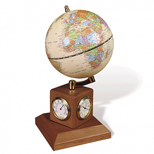 Глобус на подставке с часами, термометром и гигрометром GALANT (цвет орех), диаметр 90 мм, 231181