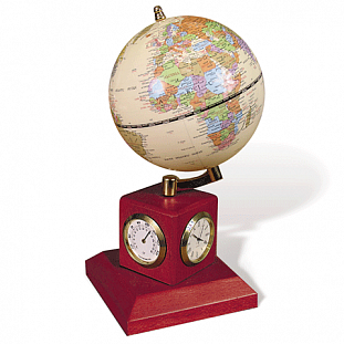 Глобус на подставке с часами, термометром и гигрометром GALANT (цвет красн.дер), диам. 90 мм, 231180