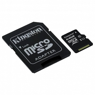Карта памяти Kingston microSDXС 64 Гб Class 10 UHS-I (SDC10G2/64 Гб) + ад